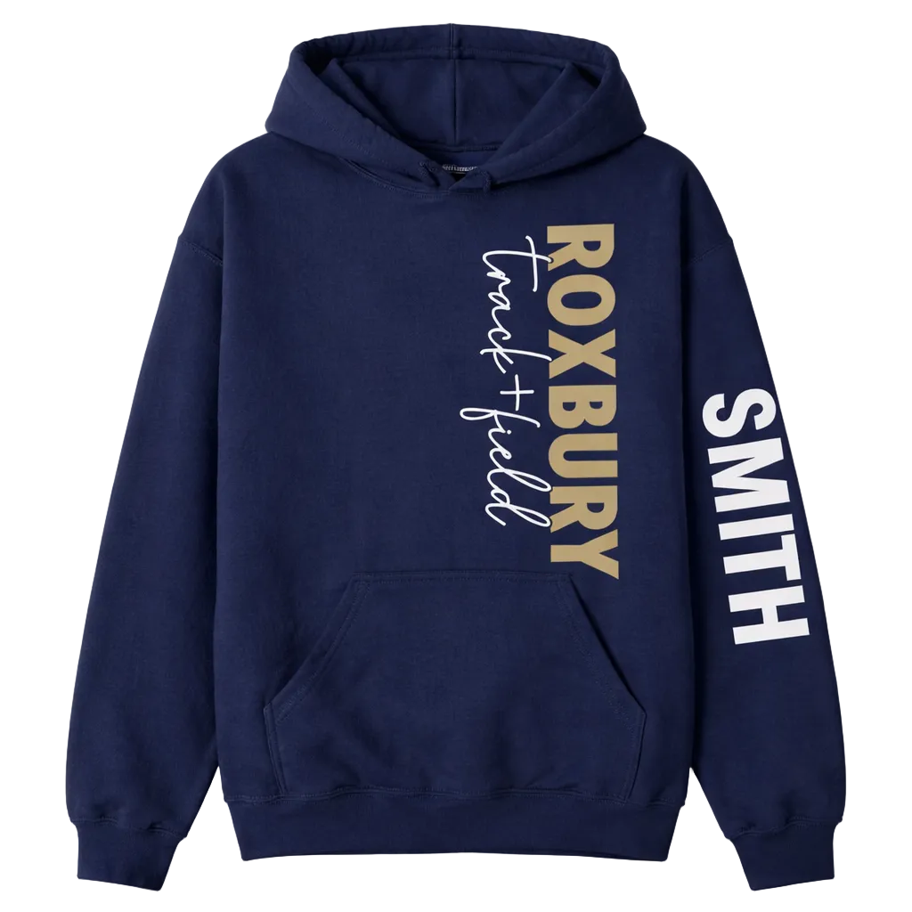 Roxbury Track&Field hoodie with personalized sleeve: Youth and Adult