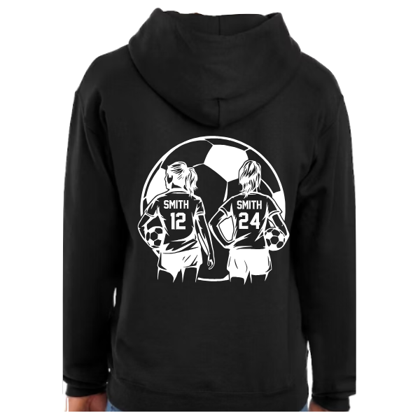 Personalized 2 Girls Soccer Player: t-shirt, long sleeve or sweatshirt