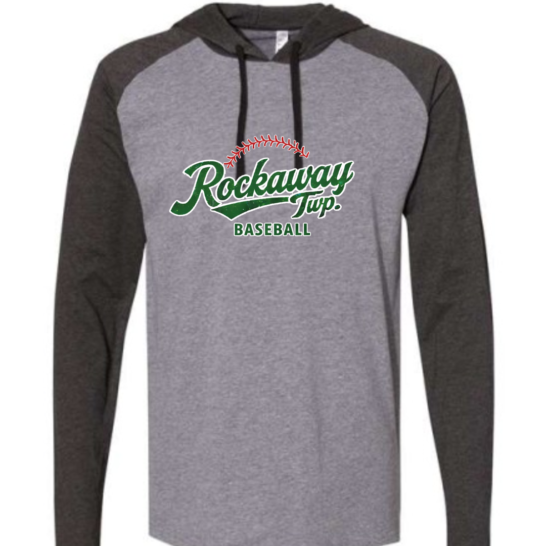 Rockaway Twp Baseball Raglan Long Sleeve Hoodie: Adult Sizing only