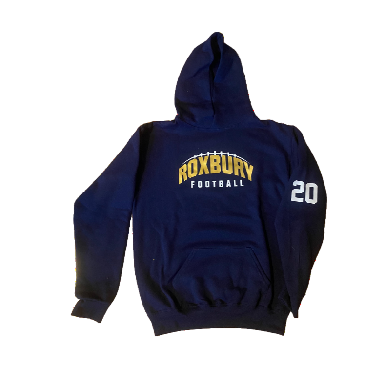 Roxbury Football Navy Hoodie with number on sleeve option