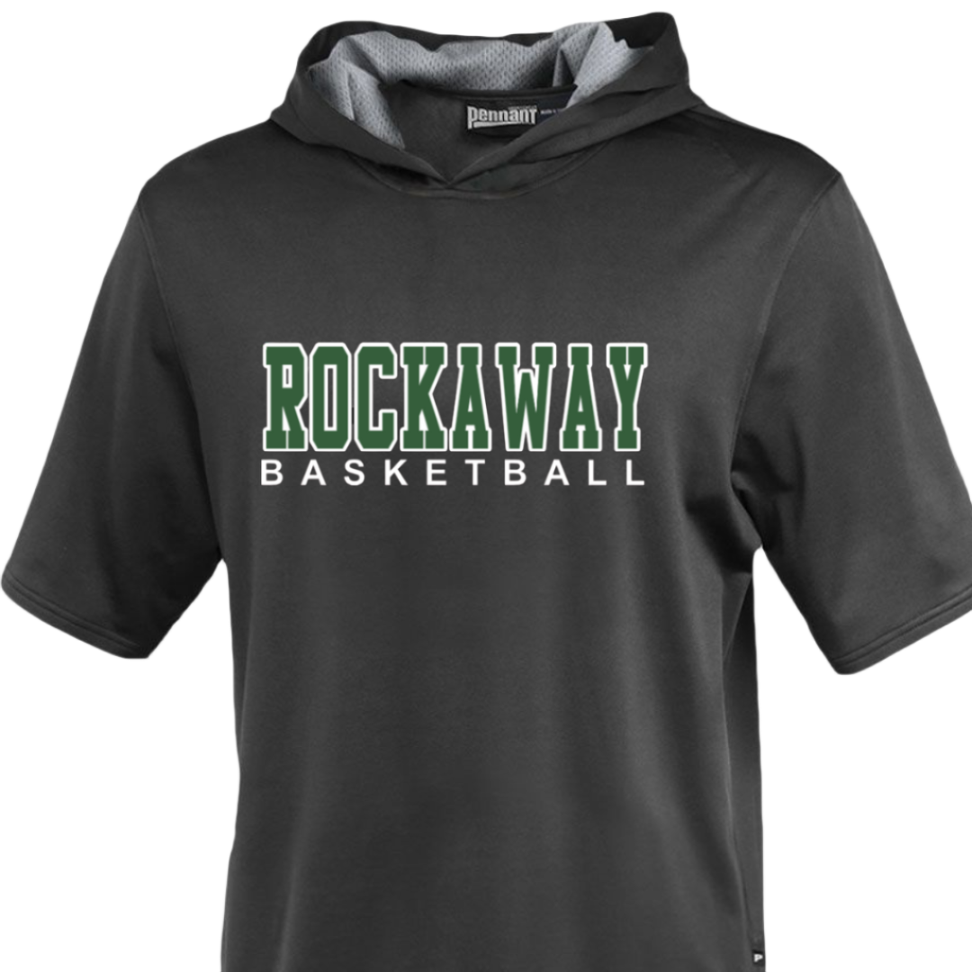 Rockaway Basketball Performance Short Sleeve Hoodie:  Black and Grey