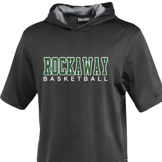 Rockaway Basketball Performance Short Sleeve Hoodie:  Black and Grey