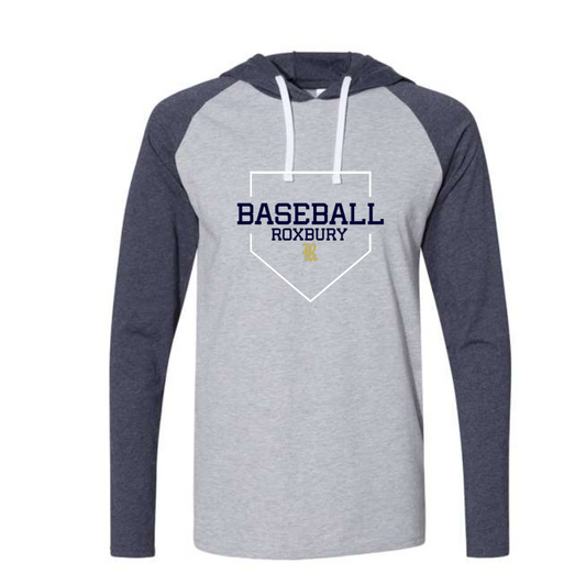 Roxbury Baseball Raglan Long Sleeve Hoodie:  Adult Sizing only