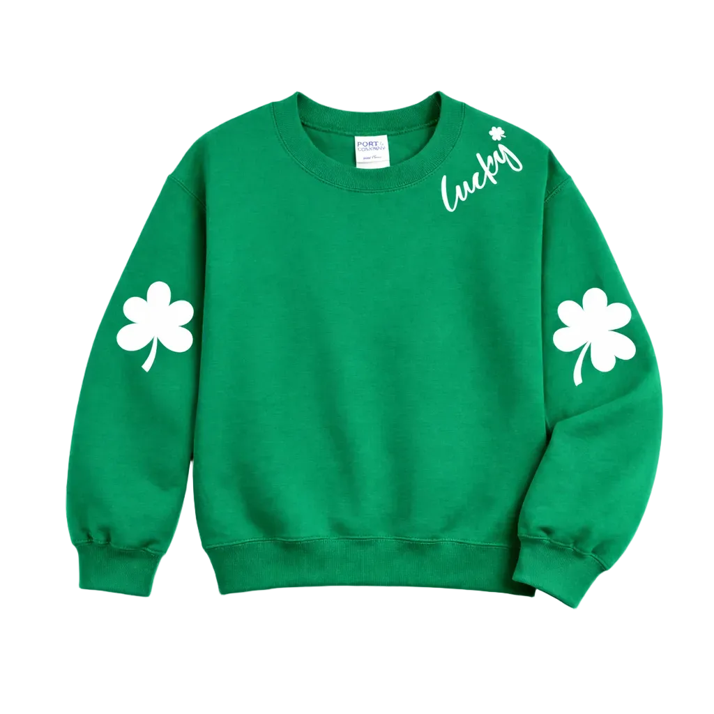 LUCKY SHAMROCKS:  Long sleeve, crewneck or Hoodie: Youth and Adult