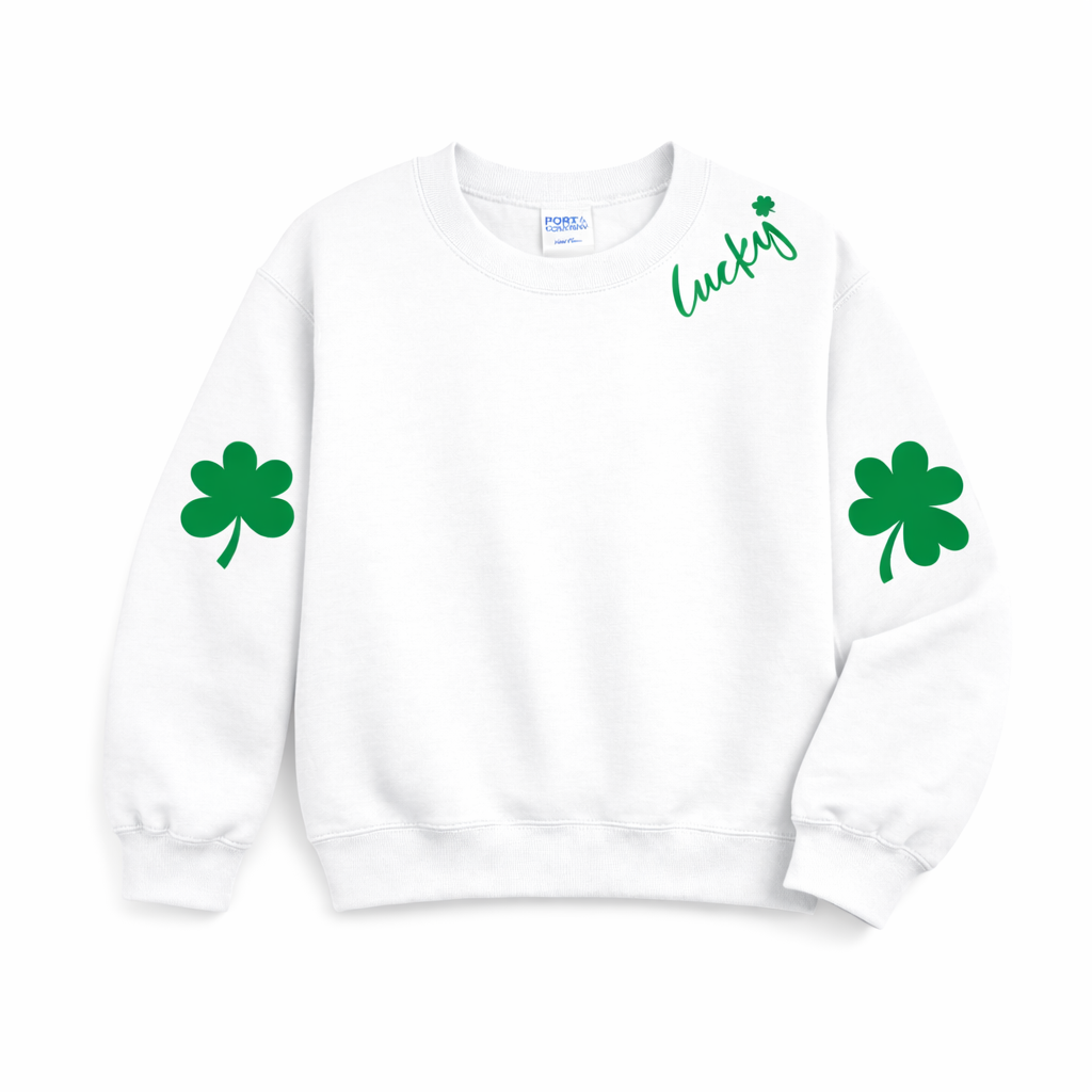 LUCKY SHAMROCKS:  Long sleeve, crewneck or Hoodie: Youth and Adult