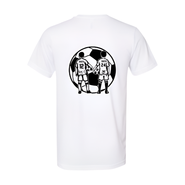Personalized 2 Boys Soccer Player:   t-shirt, long sleeve or sweatshirt