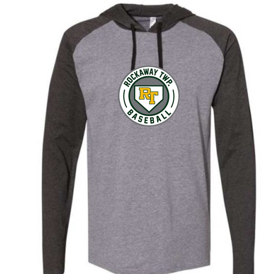 Rockaway Baseball Logo  Raglan Long Sleeve Hoodie:  Adult Sizing only