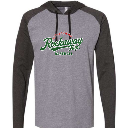 Rockaway Twp Baseball Raglan Long Sleeve Hoodie:  Adult Sizing only