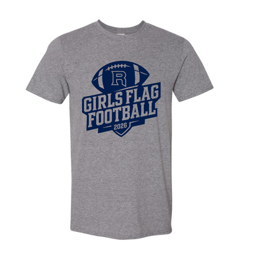 Roxbury Girls Flag Football Gray Design:  Tshirt, long sleeve, crewneck or hoodie with Personalization Option