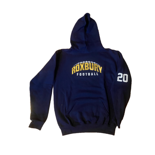 Roxbury  Football Navy Hoodie with number on sleeve option