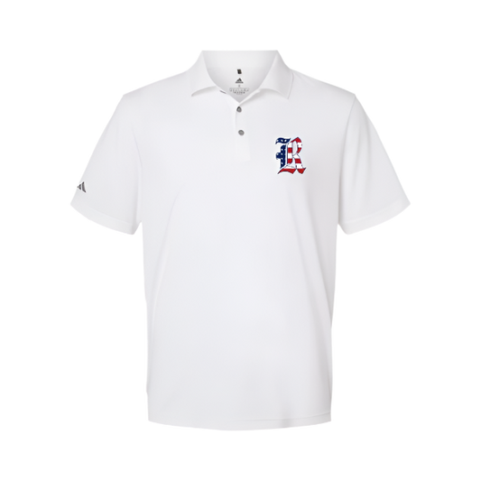 Short Sleeve Performance Polo with American Flag R Logo:  Adult