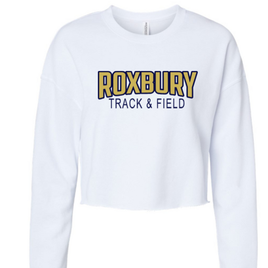White Track and Field Cropped Hoodie/Crew  with Personalization Option