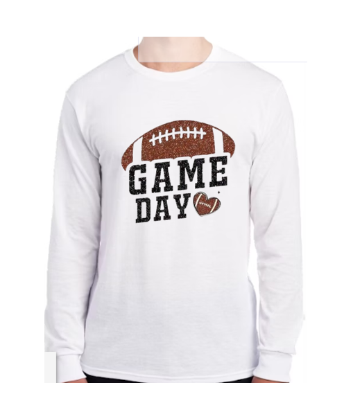 Football Game Day Glitter Long Sleeve Shirt Youth/Adult