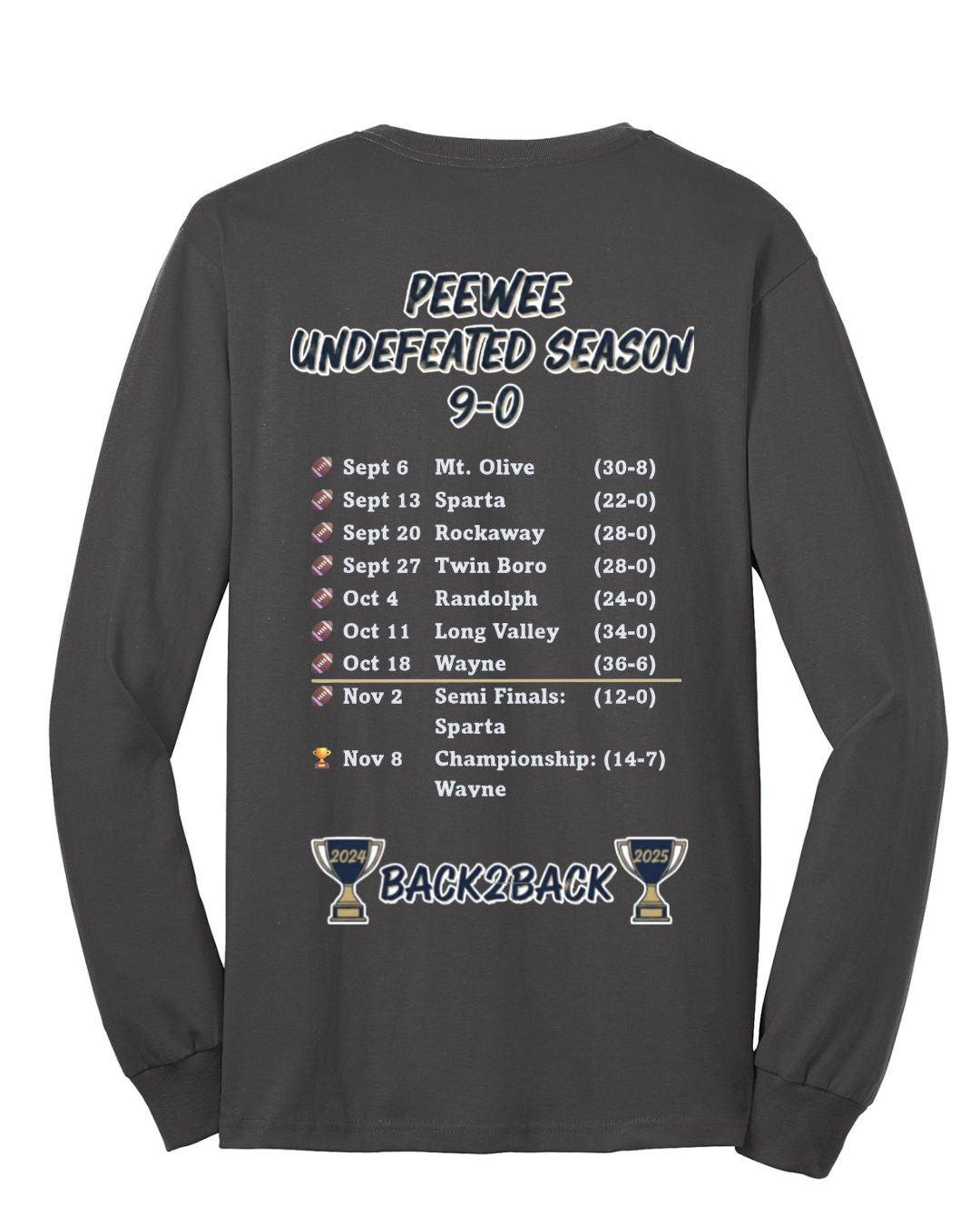 PEEWEE CHAMPIONS long sleeve  Navy or Grey