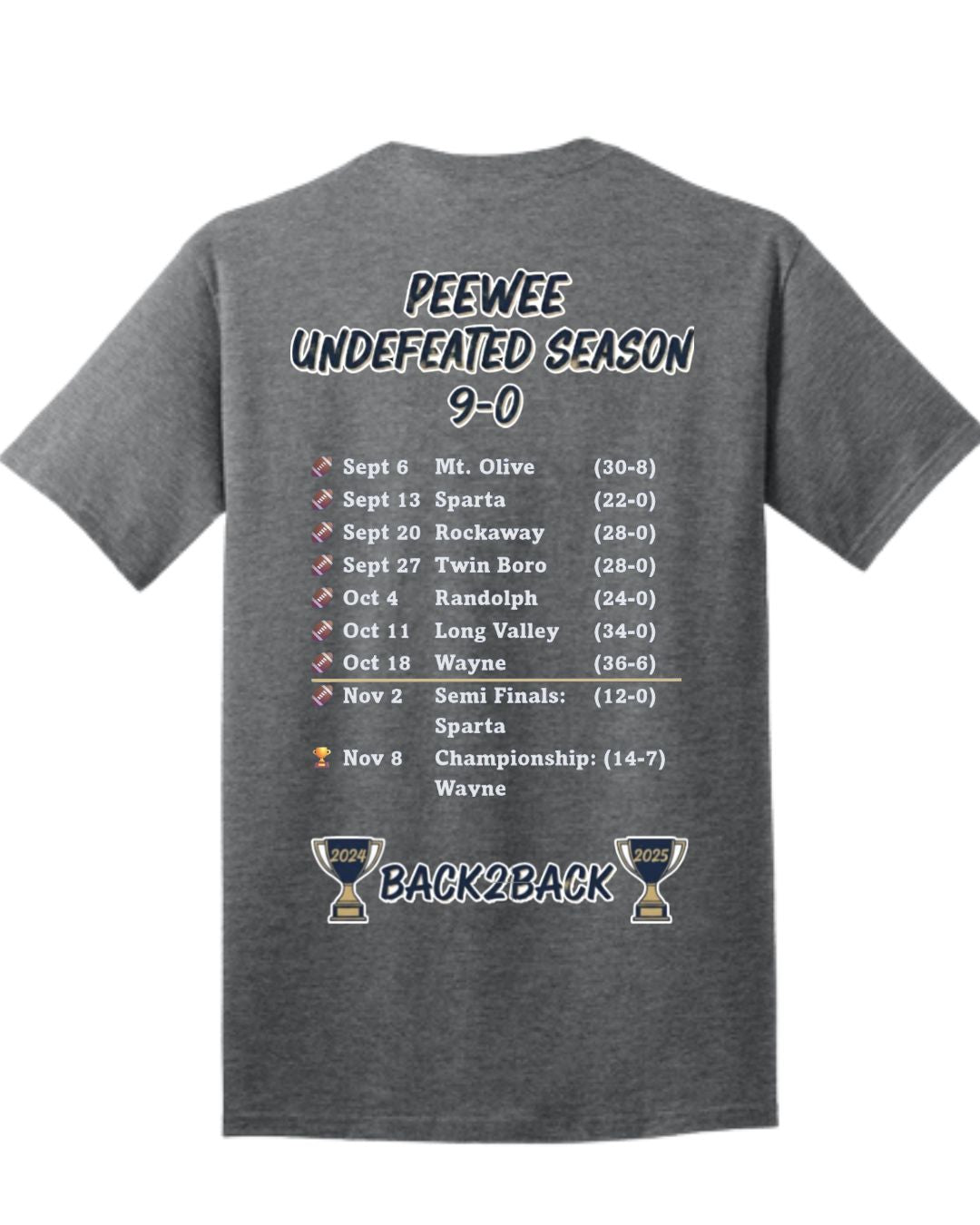 PEEWEE CHAMPIONS t-shirt:  Navy or Grey