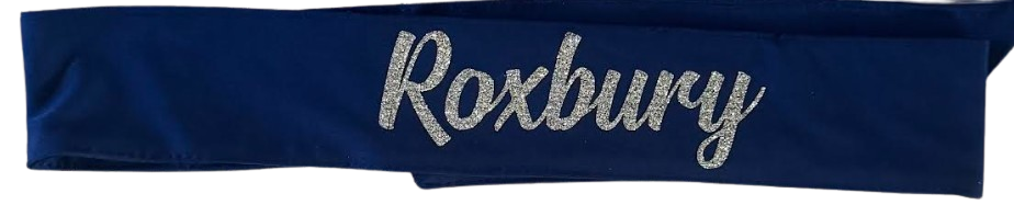 Roxbury Script Tie Back Headband:  Glitter or White Puff
