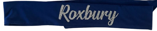 Roxbury Script Tie Back Headband:  Glitter or White Puff