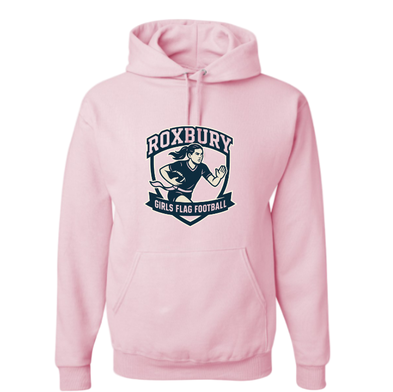 Roxbury Girls Flag Football Light Pink Design:  Tshirt, long sleeve, crewneck or hoodie with Personalization Option