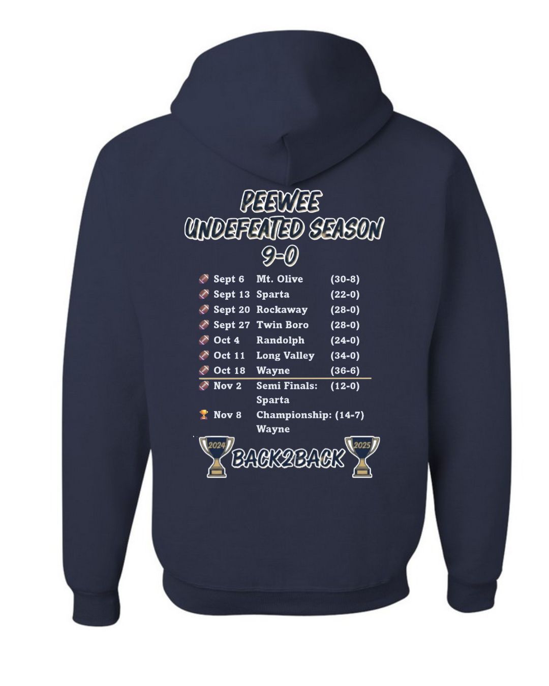 PEEWEE CHAMPIONS Hoodie:  Navy or Grey