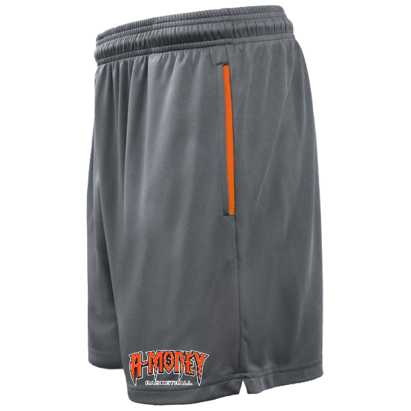 A-Money Gray with Orange Stripe Shorts:  Youth and Large
