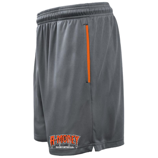 A-Money Gray with Orange Stripe Shorts:  Youth and Large