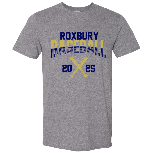 Roxbury Baseball Navy and Gold Short Sleeve Grey Shirt:  Youth and Adult