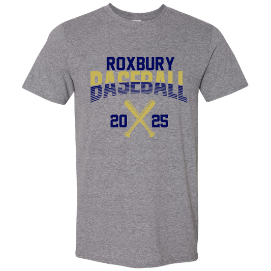 Roxbury Baseball Navy and Gold Short Sleeve Grey Shirt:  Youth and Adult
